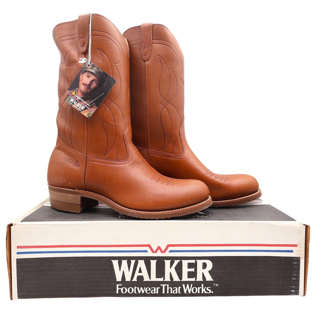 Walker Vintage 80s Cowboy Boots Mens 10.5 EE Brown Leather NWT Deadstock